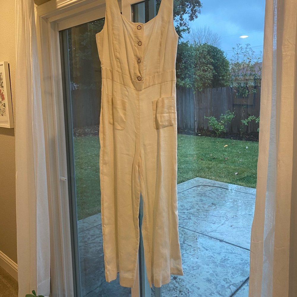 Anthropologie white linen jumpsuit, size 2-4.